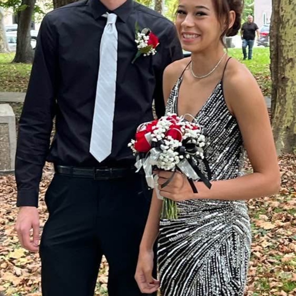 Primavera Black and Silver Sequin Homecoming Dress